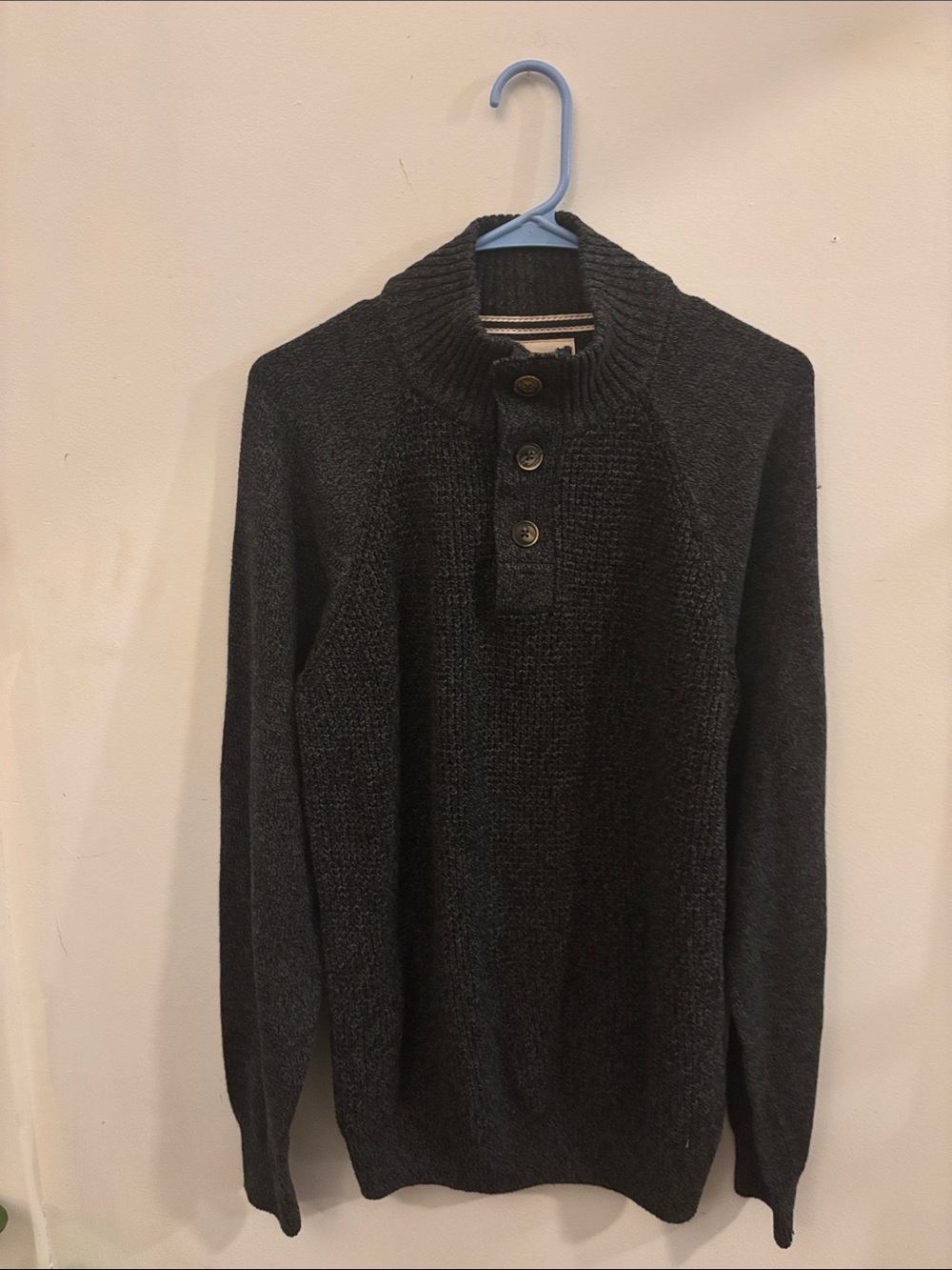 Weatherproof Vintage Men's Charcoal Gray Mock Neck Henley Sweater L